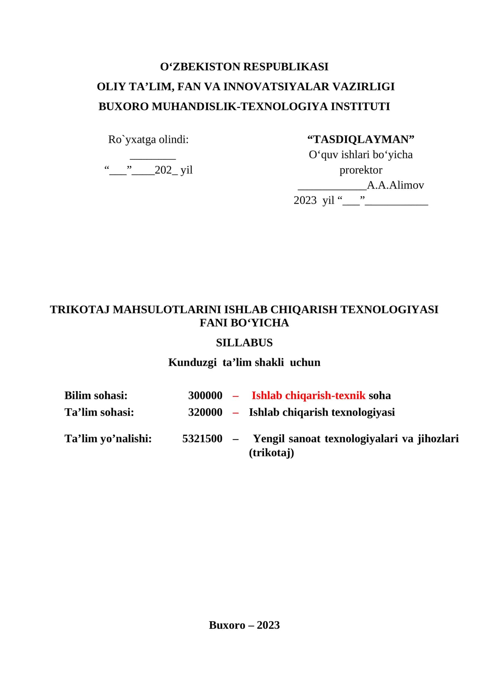 TRIKOTAJ MAHSULOTLARINI ISHLAB CHIQARISH TEXNOLOGIYASI 1