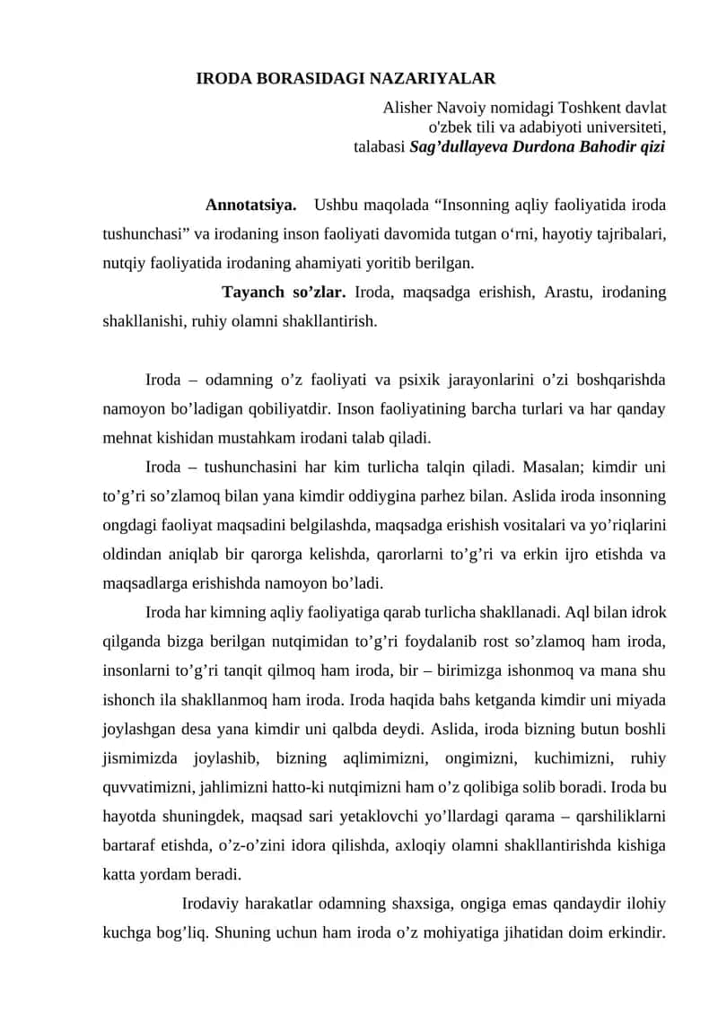IRODA BORASIDAGI NAZARIYALAR 1