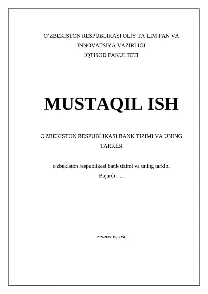 O'zbekiston Respublikasi Bank Tizimi va Uning Tarkibi