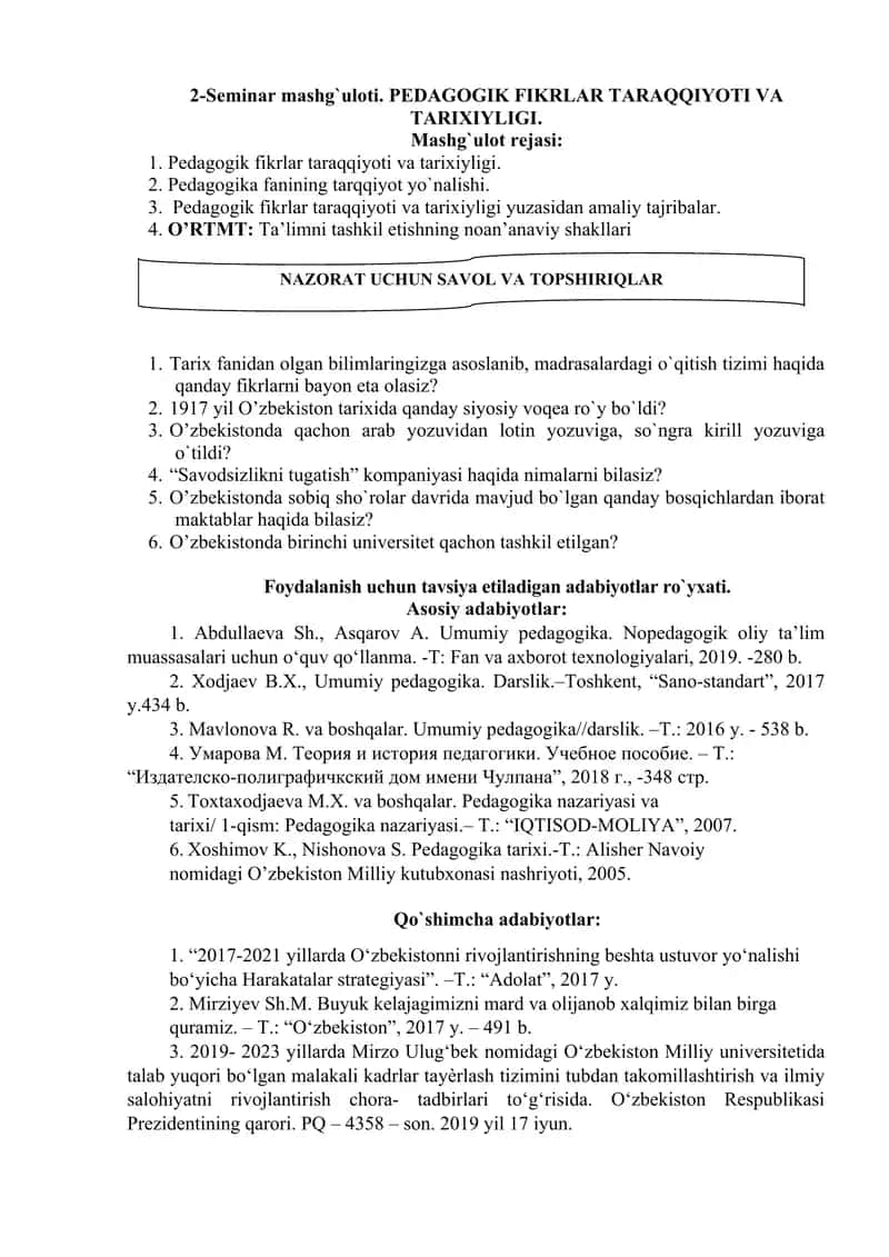 PEDAGOGIK FIKRLAR TARAQQIYOTI VA TARIXIYLIGI 1