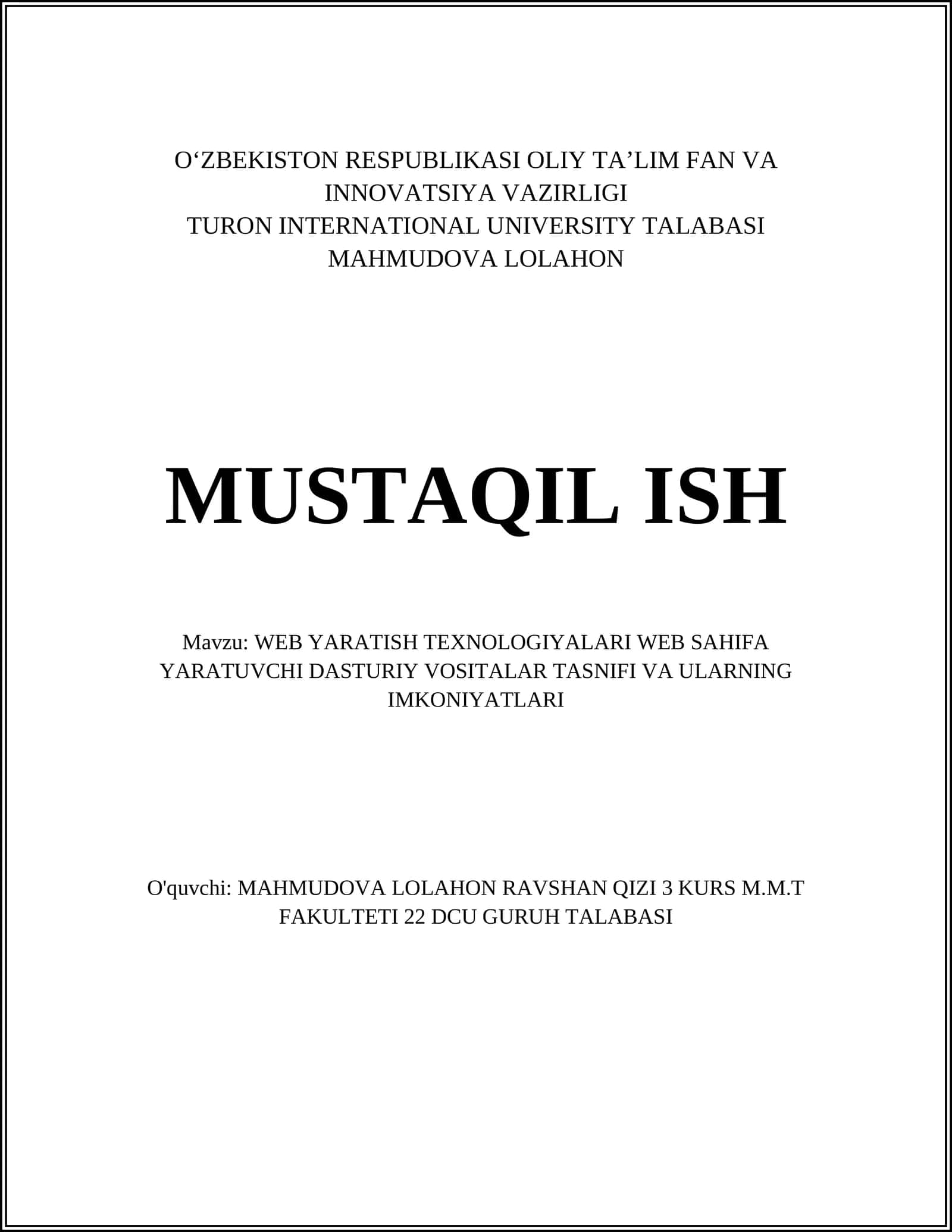 WEB YARATISH TEXNOLOGIYALARI 1