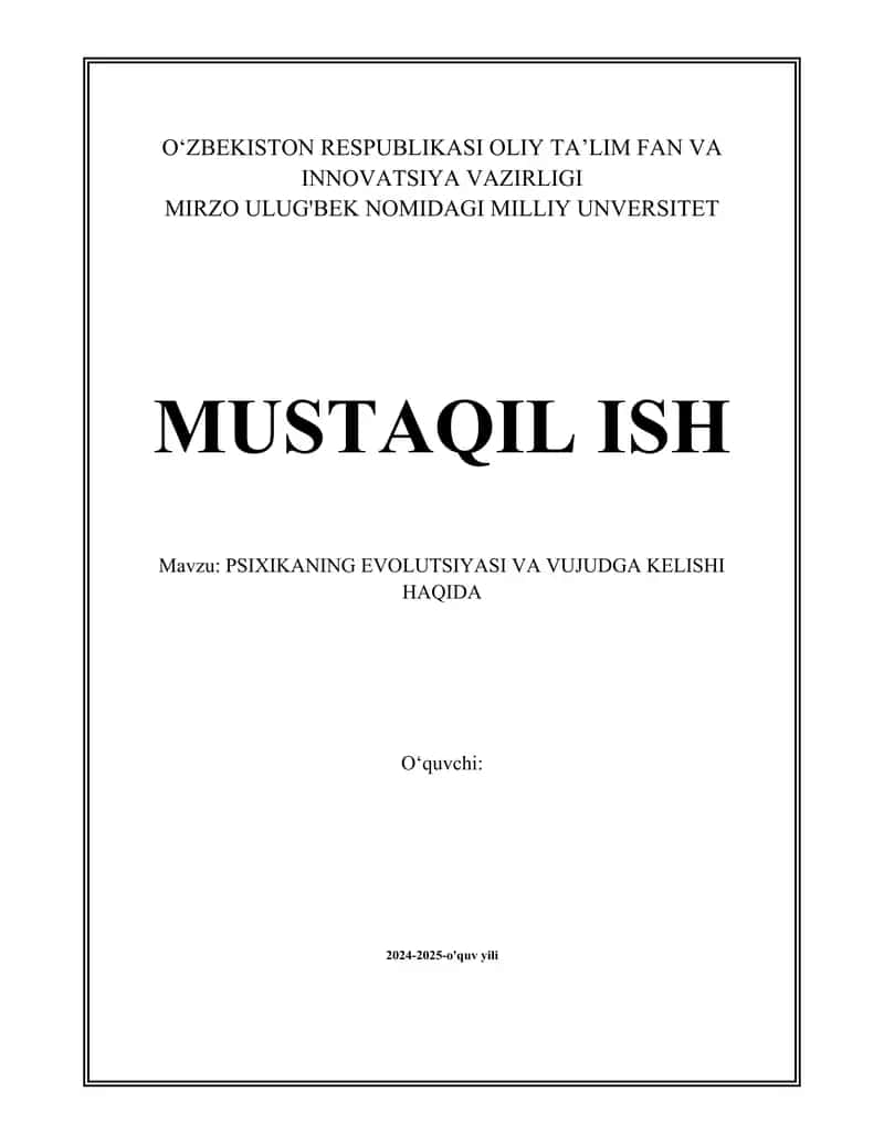 PSIXIKANING EVOLUTSIYASI VA VUJUDGA KELISHI HAQIDA 1
