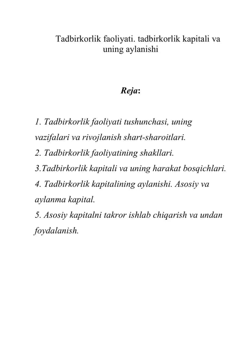 Tadbirkorlik faoliyati 1