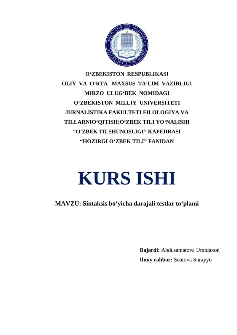 Sintaksis bo‘yicha darajali testlar to‘plami 1