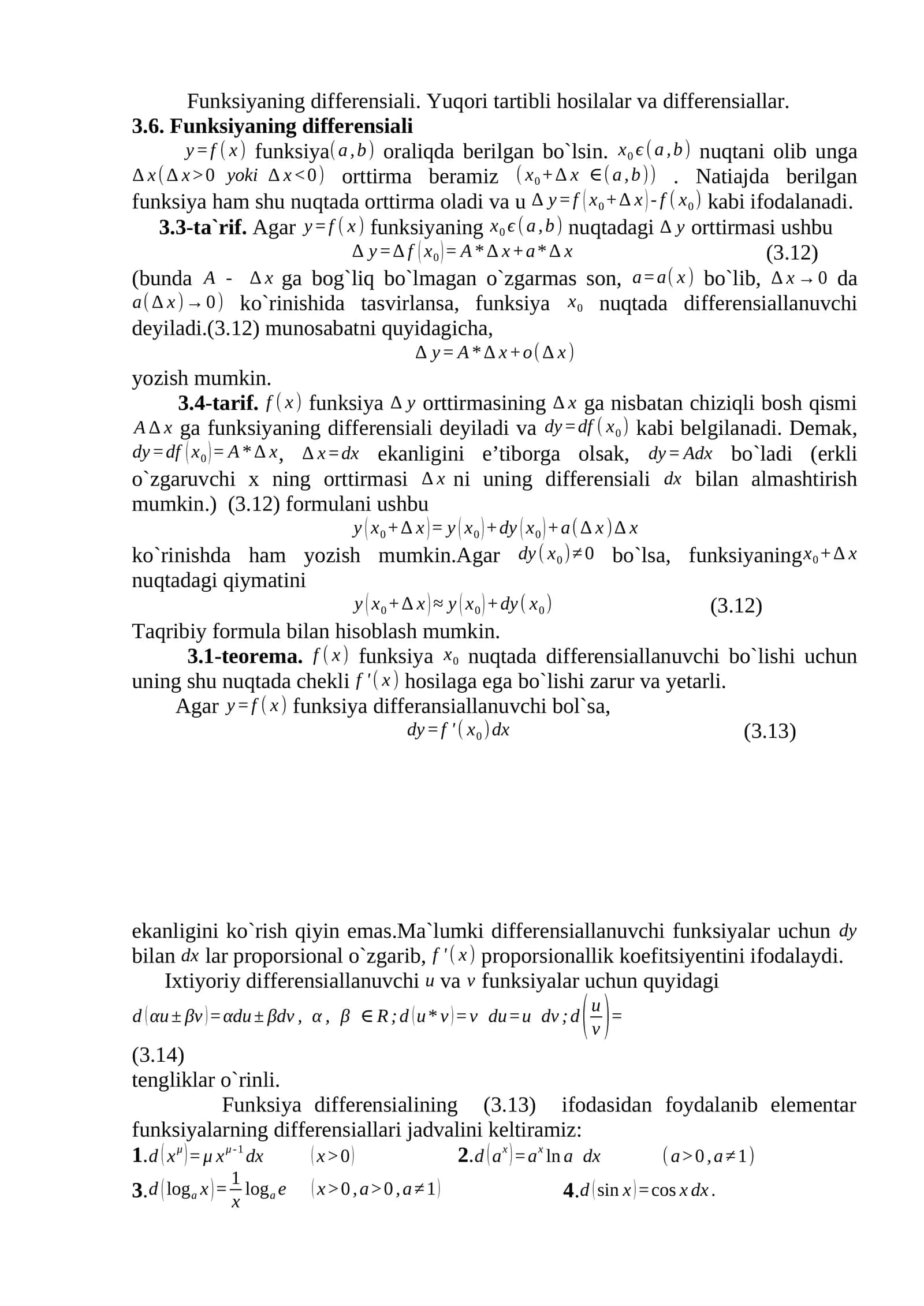 Funksiyaning differensiali 1