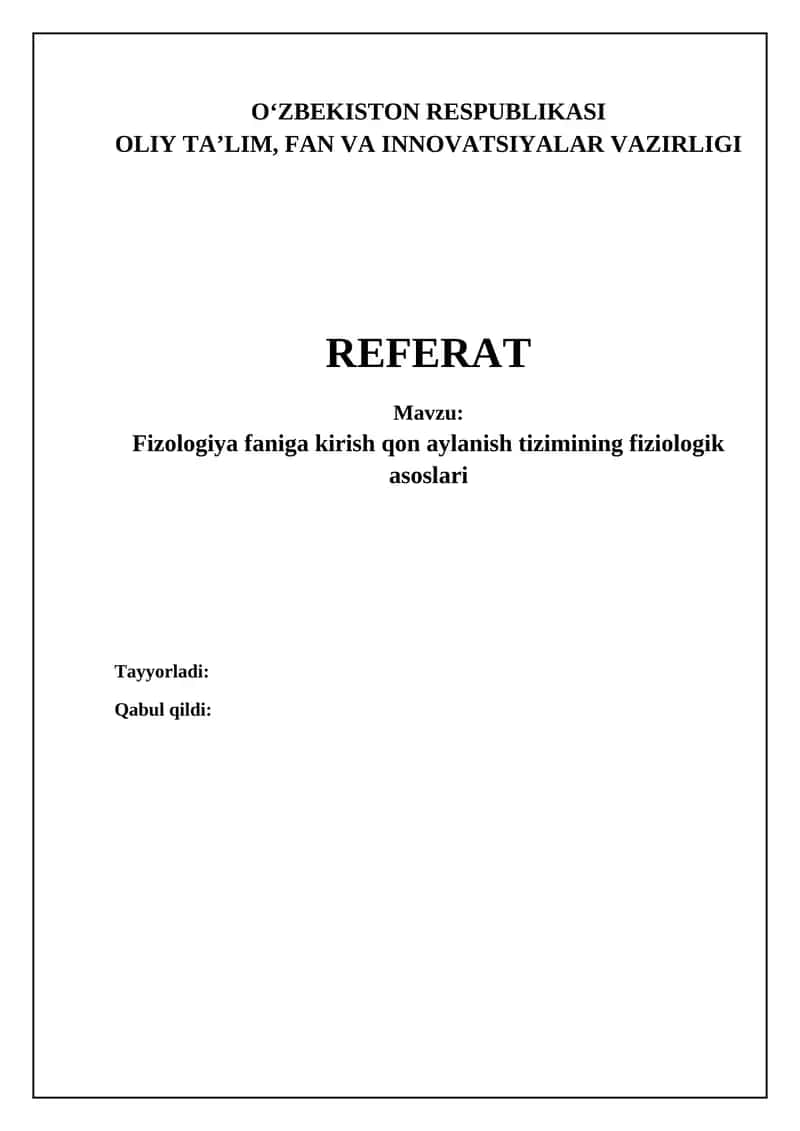 Fizologiya faniga kirish qon aylanish tizimining fiziologik asoslari 1