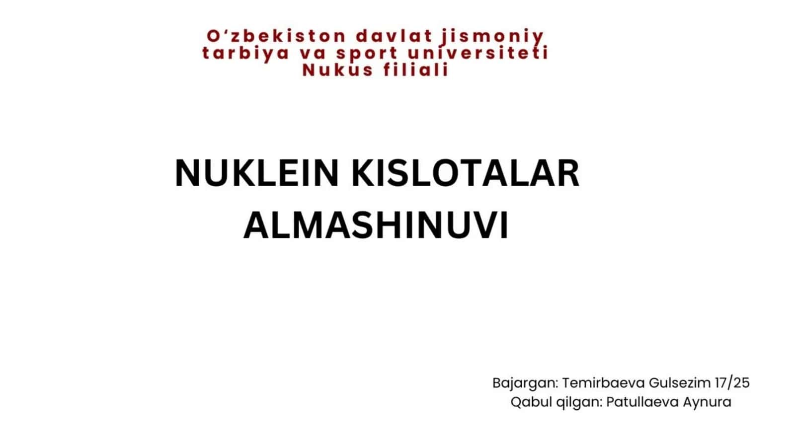 Nuklein kislotalar almashinuvi 1