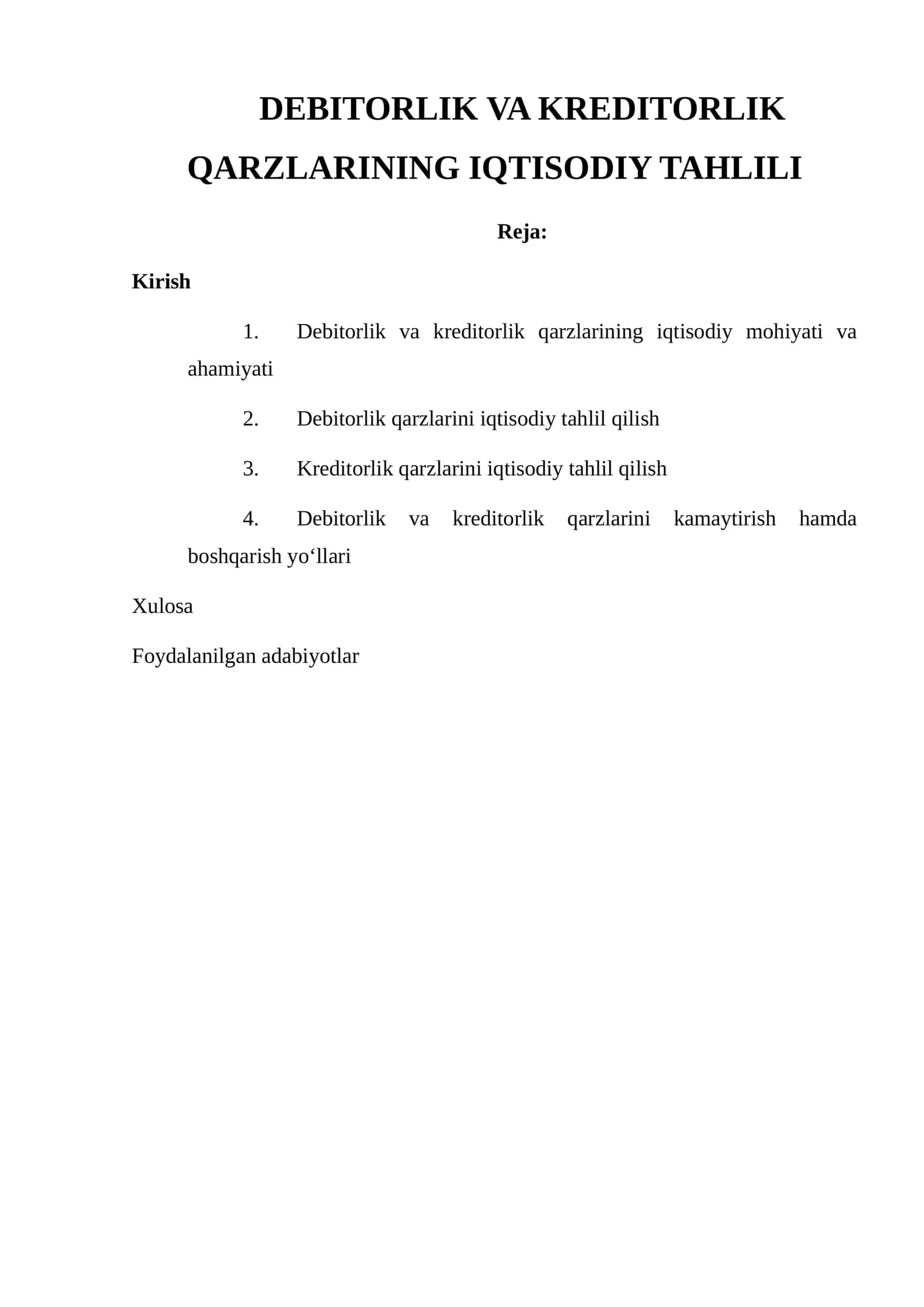 DEBITORLIK VA KREDITORLIK QARZLARINING IQTISODIY TAHLILI 1