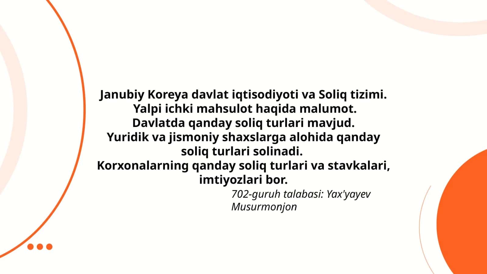 Janubiy Koreya davlat iqtisodiyoti va Soliq tizimi 1