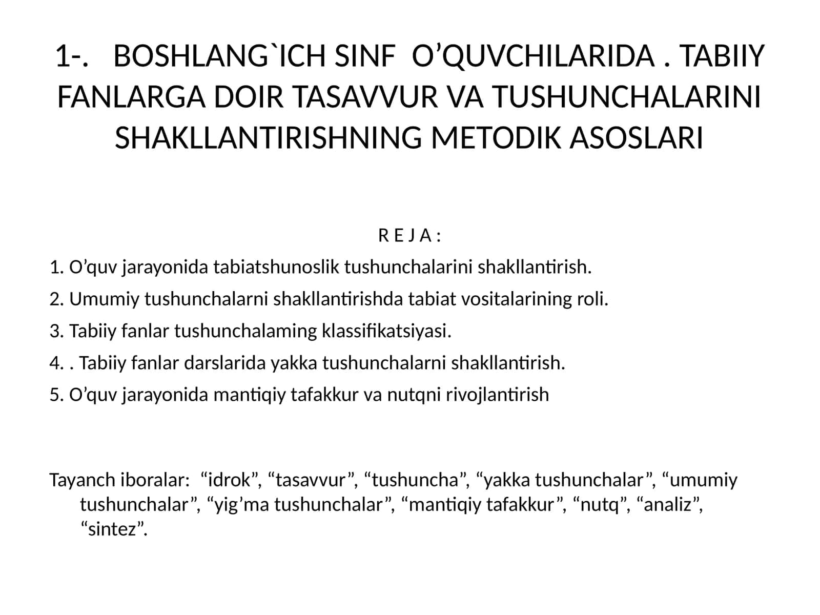 TABIIY FANLARGA DOIR TASAVVUR VA TUSHUNCHALARINI SHAKLLANTIRISHNING METODIK ASOSLARI 1