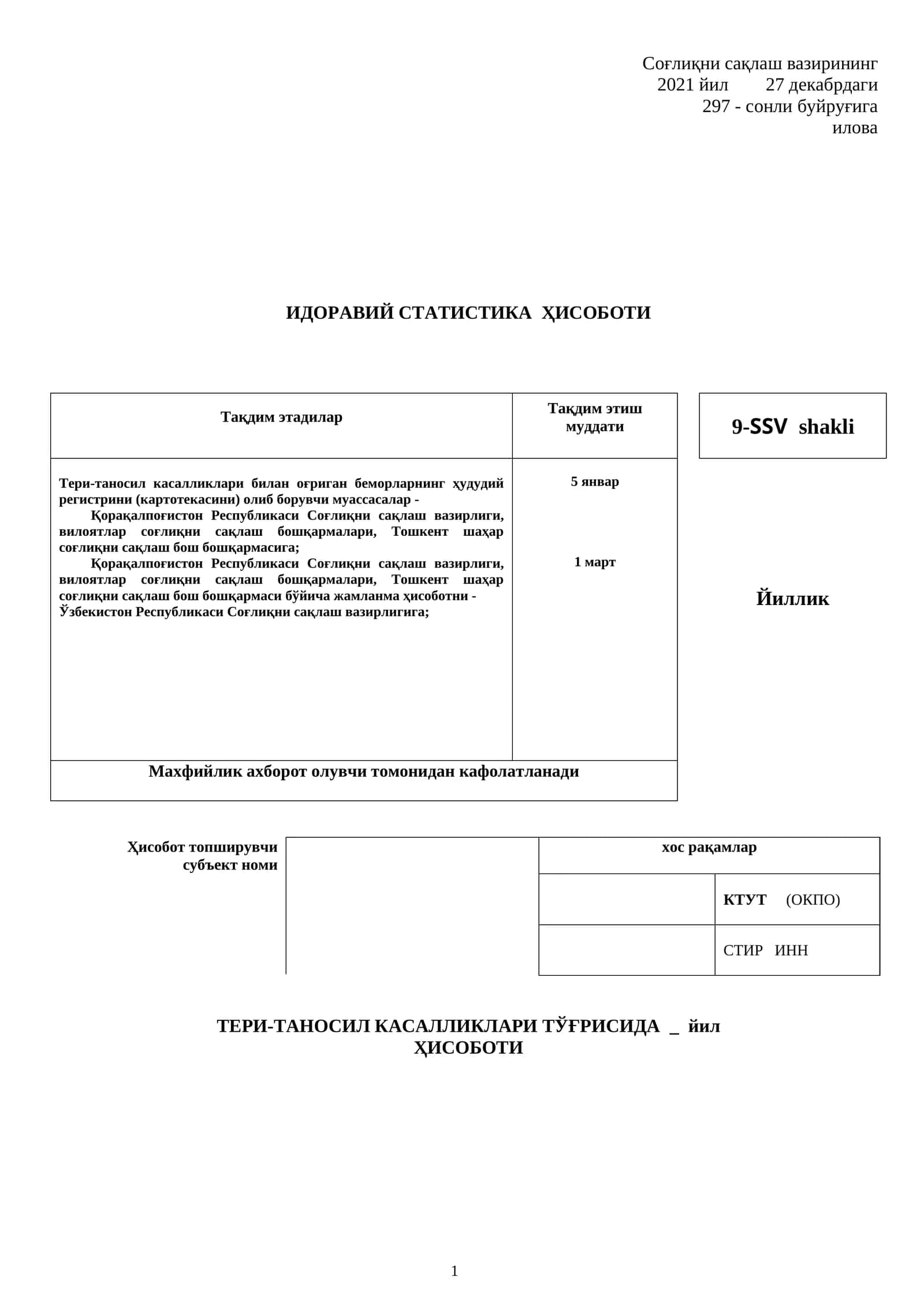 Teri-tanosil kasalliklari faoliyati 9-SSV shakli 1