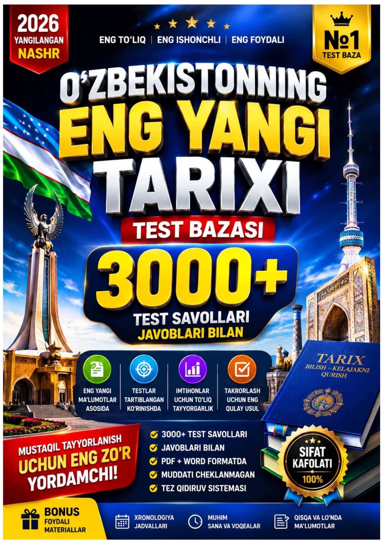 ARGOS 2026 YIL O'ZBEKISTONNING ENG YANGI TARIXI PEDAGOGLAR VA ABITURIYENTLAR UCHUN UNIVERSAL TESTLAR BAZASI (3000+) 1