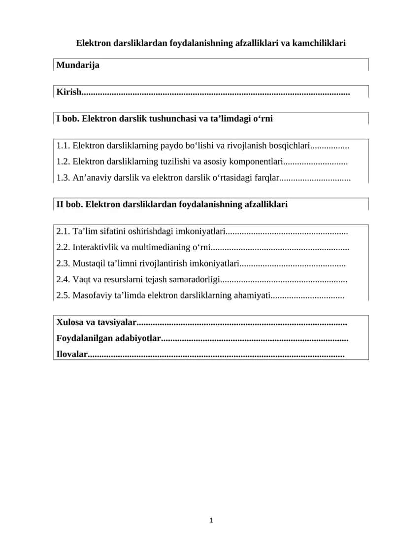 Elektron darsliklardan foydalanishning afzalliklari va kamchiliklari 1