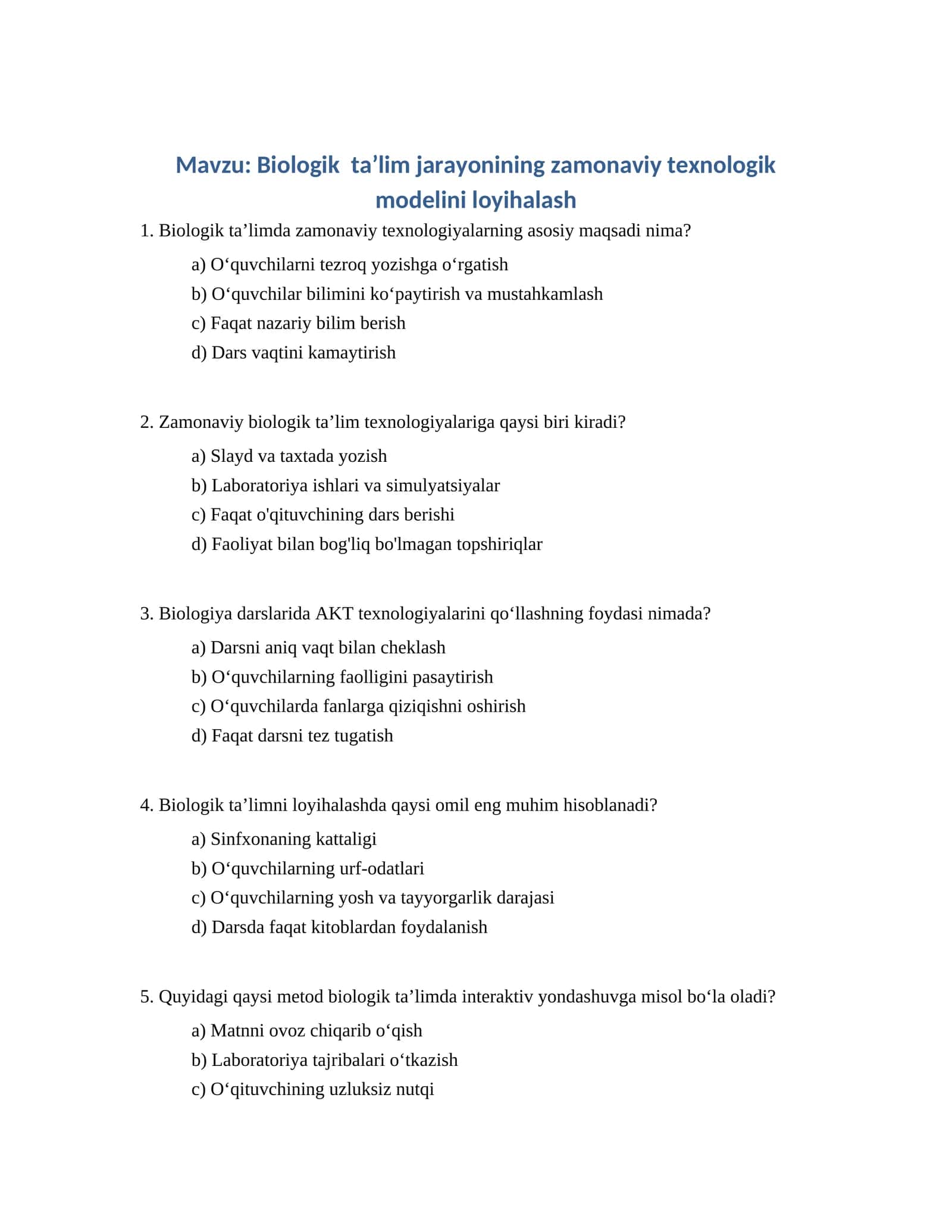 Biologik taʼlim jarayonining zamonaviy texnologik modelini loyihalash 1