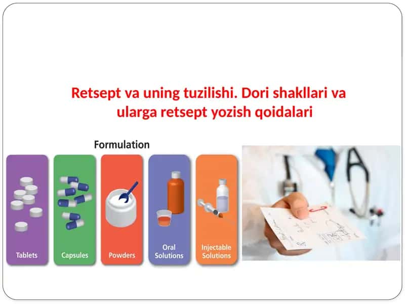 Retsept va uning tuzilishi, Dorishakllari va ulargaretseptyozish qoidalari 1