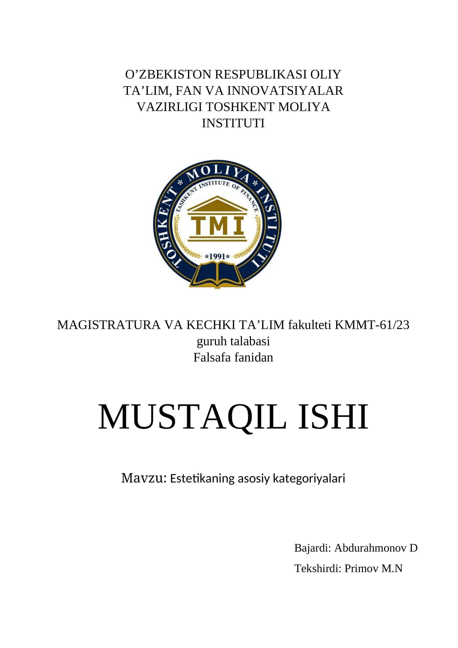 Estetikaning asosiy kategoriyalari 1