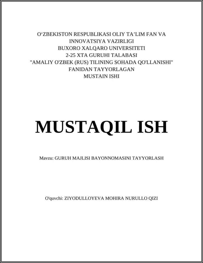 AMALIY O'ZBEK (RUS) TILINING SOHADA QO'LLANISHI 1