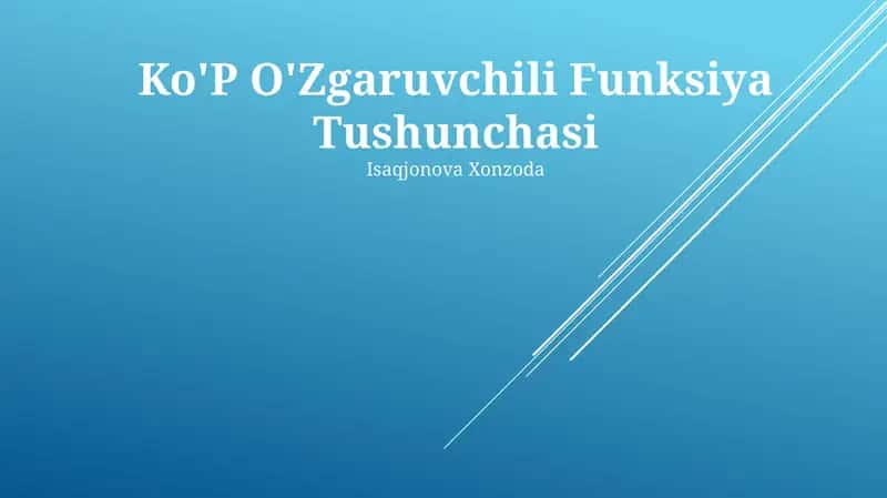 Ko'P O'Zgaruvchili Funksiya Tushunchasi 1