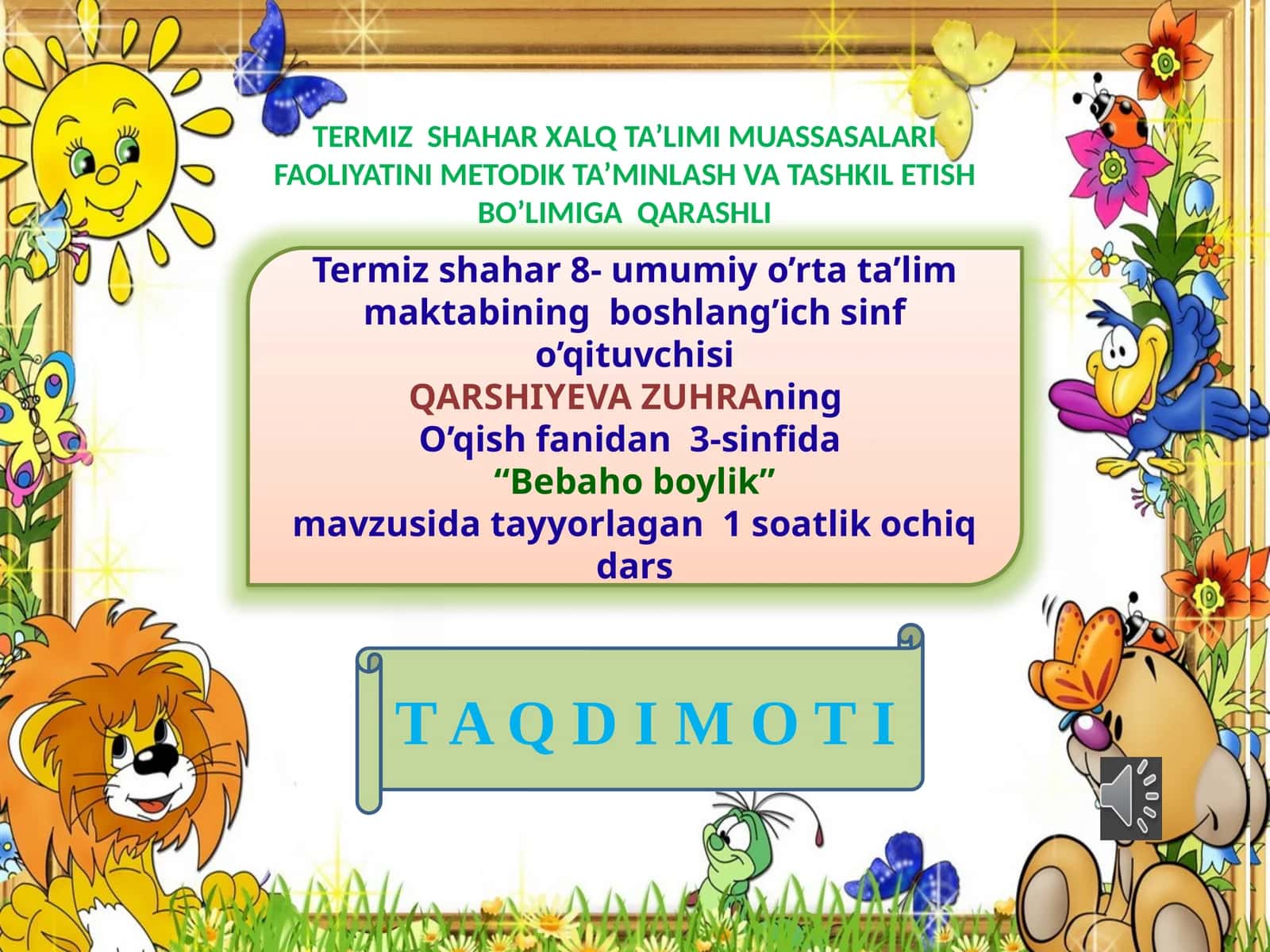 3-sinf O'qish fanidan dars ishlanma. Bebaho boylik 1