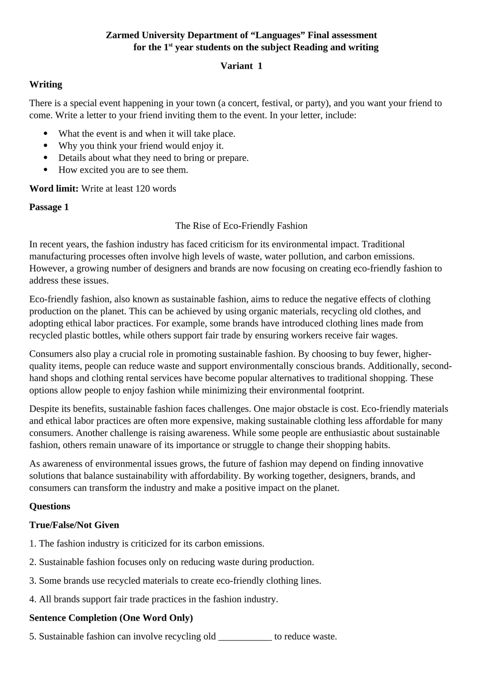 Reading and writing 1