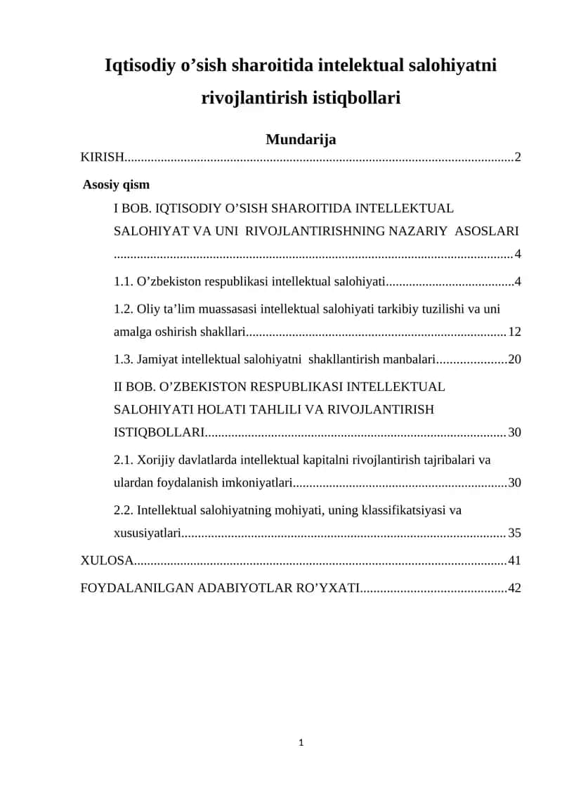 Iqtisodiy o’sish sharoitida intelektual salohiyatni rivojlantirish istiqbollari 1