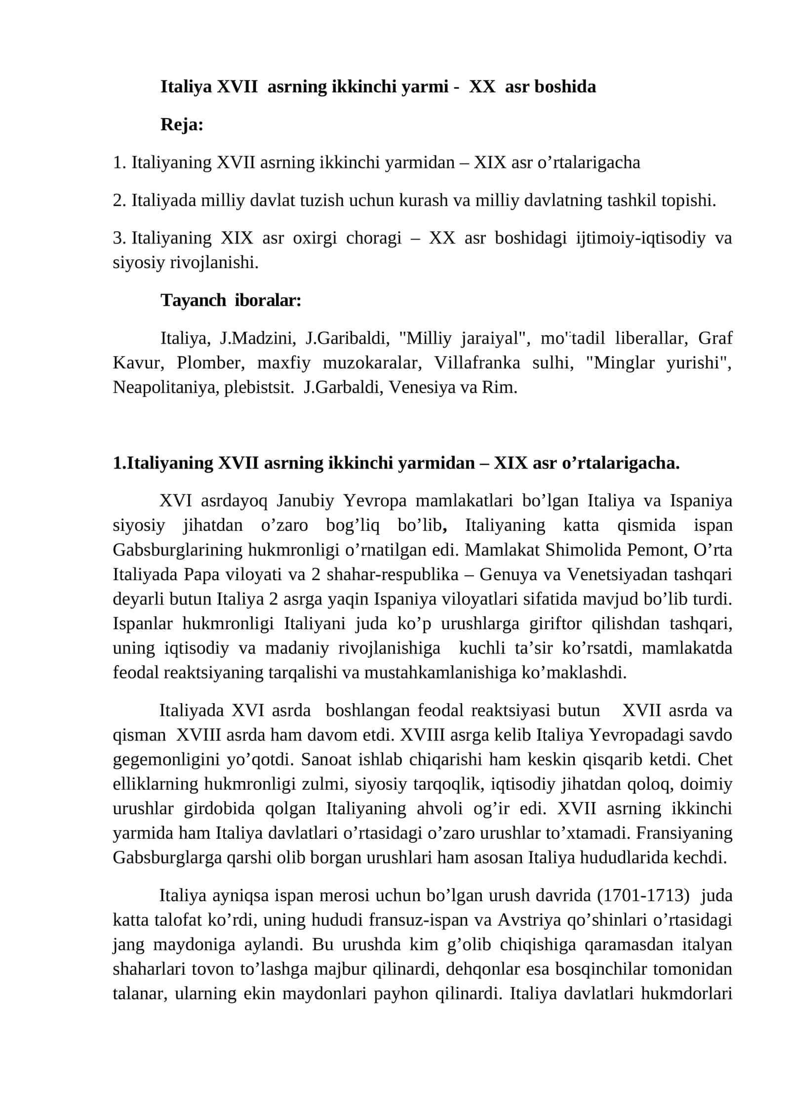 Italiya XVII asrning ikkinchi yarmi - XX asr boshida 1