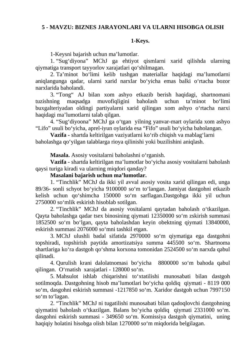 BIZNES JARAYONLARI VA ULARNI HISOBGA OLISH 1