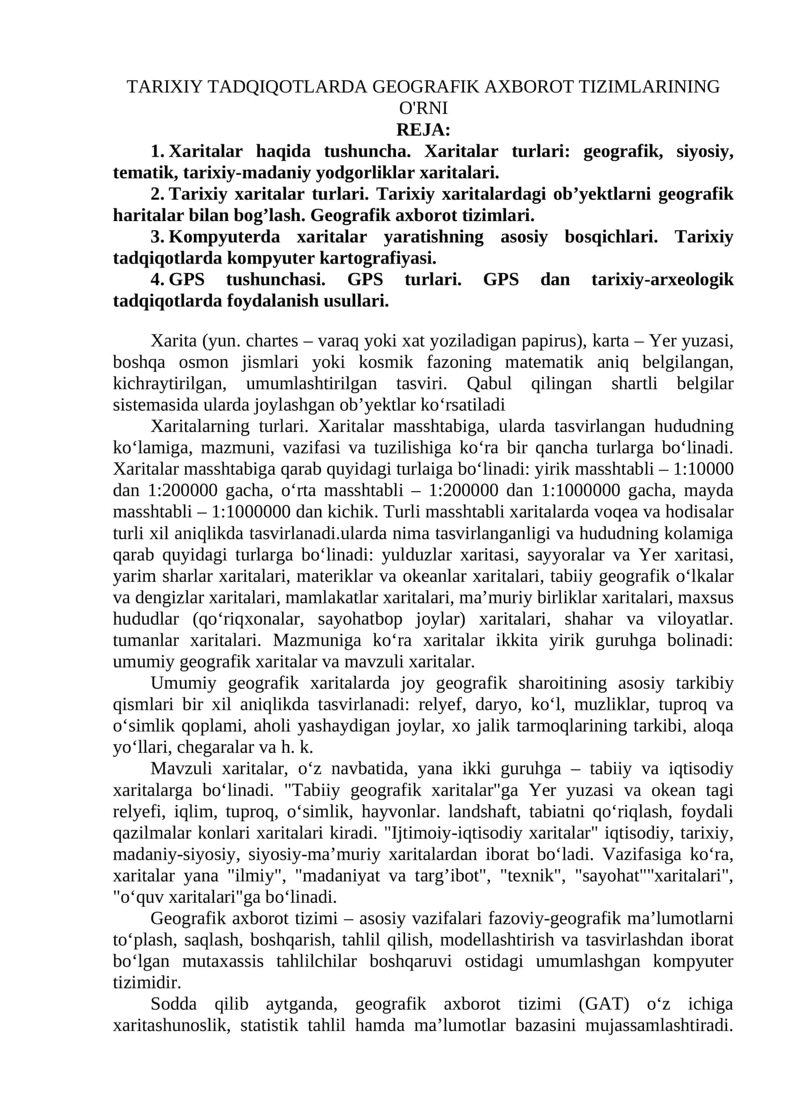 TARIXIY TADQIQOTLARDA GEOGRAFIK AXBOROT TIZIMLARINING O'RNI 1