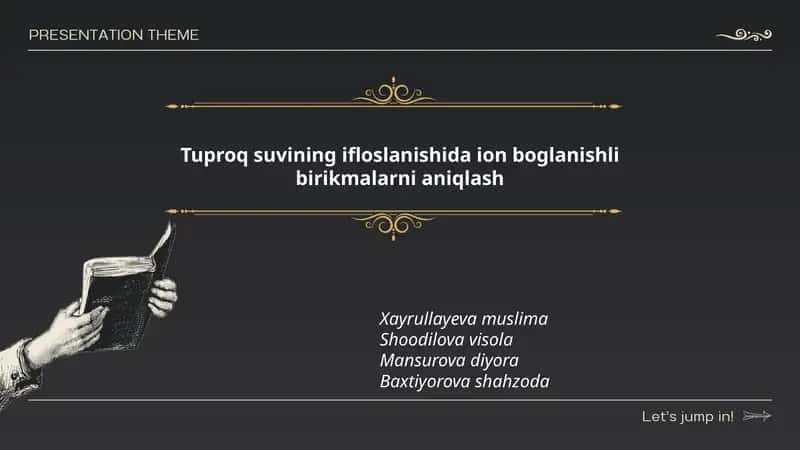Tuproq suvining ifloslanishida ion boglanishli birikmalarni aniqlash 1