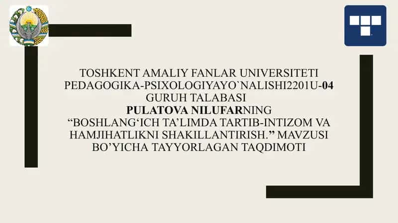 Boshlang‘ich ta’limda tartib-intizom va hamjihatlikni shakillantirish. 1