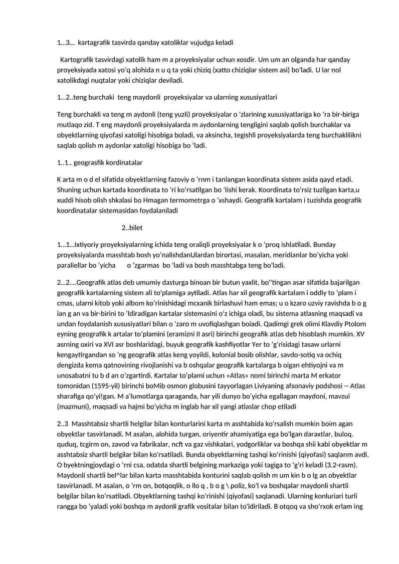 Kartografik tasvirlar, proyeksiyalar va geografik koordinatalar 1