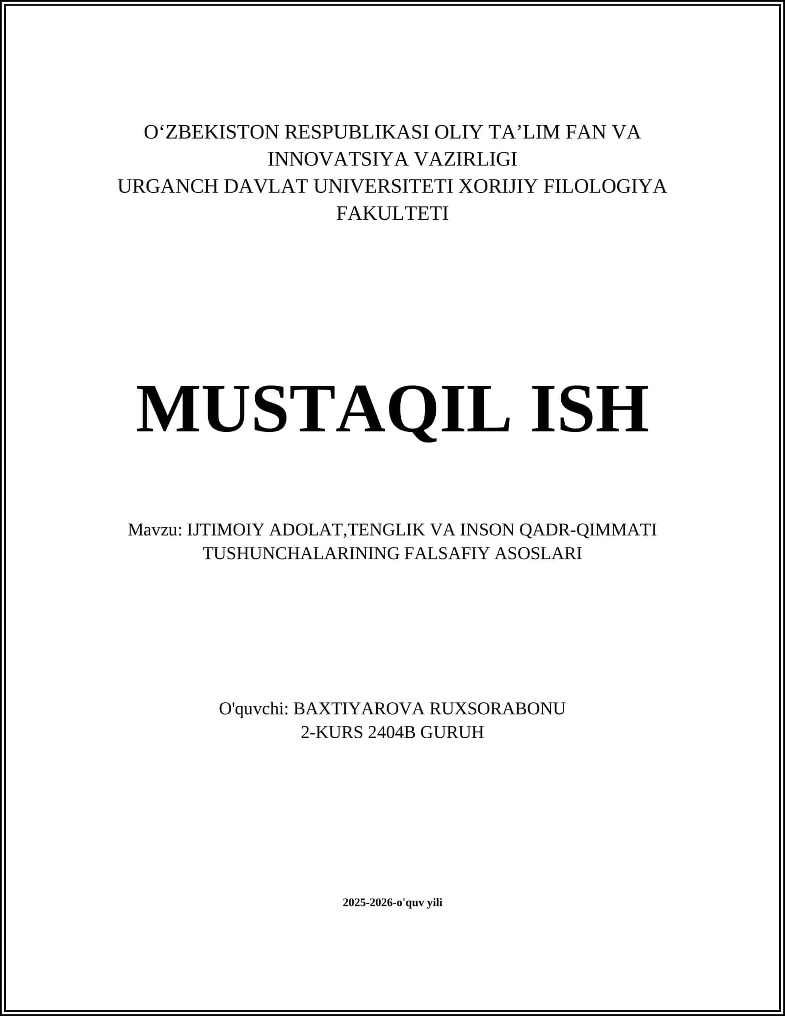 Ijtimoiy adolat, tenglik va inson qadr-qimmati tushunchalarining falsafiy asoslari 1