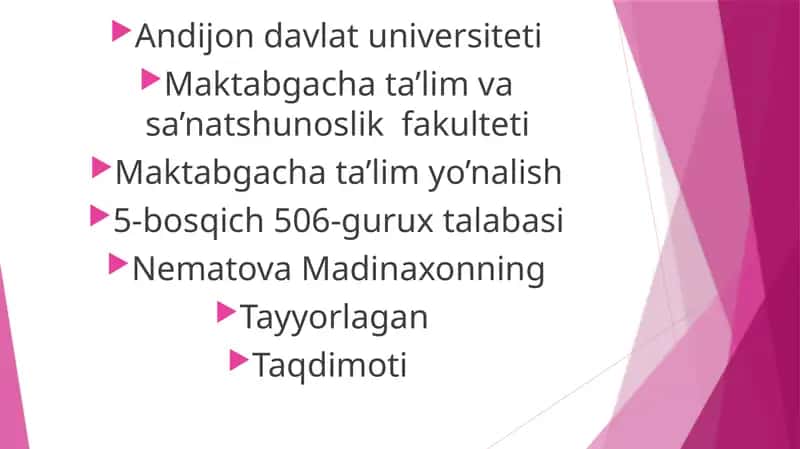 Nematova Madinaxonning Tayyorlagan Taqdimoti 1