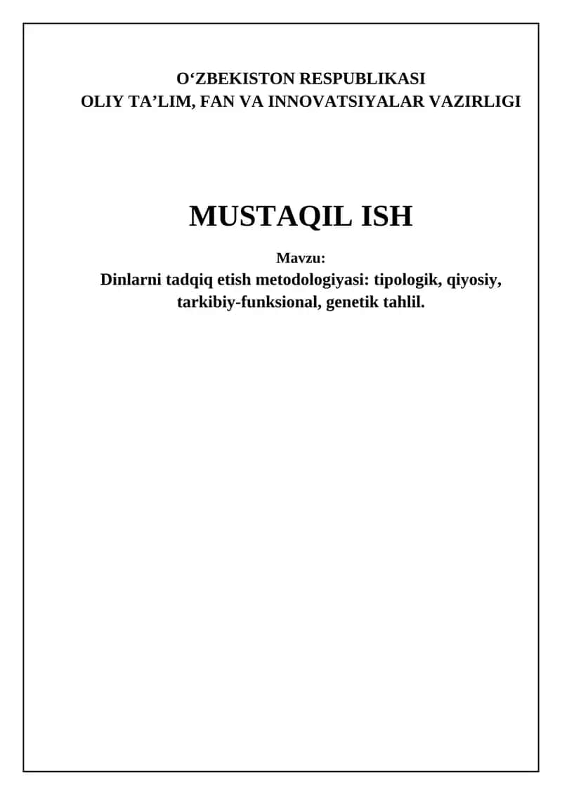 Dinlarni tadqiq etish metodologiyasi 1