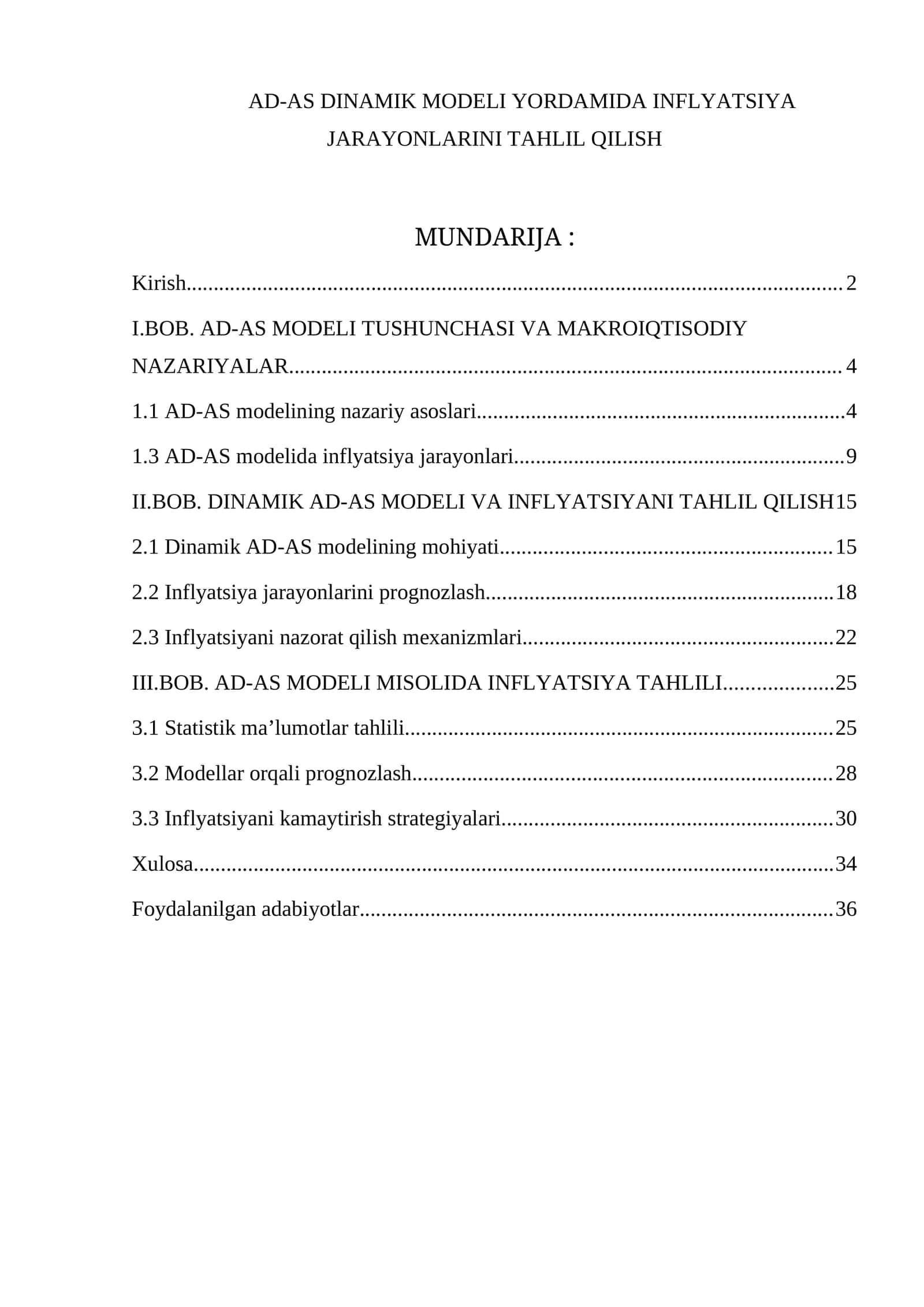 Dinamik ad-as modeli yordamida inflyatsiya jarayonlarini tahlil qilish 1