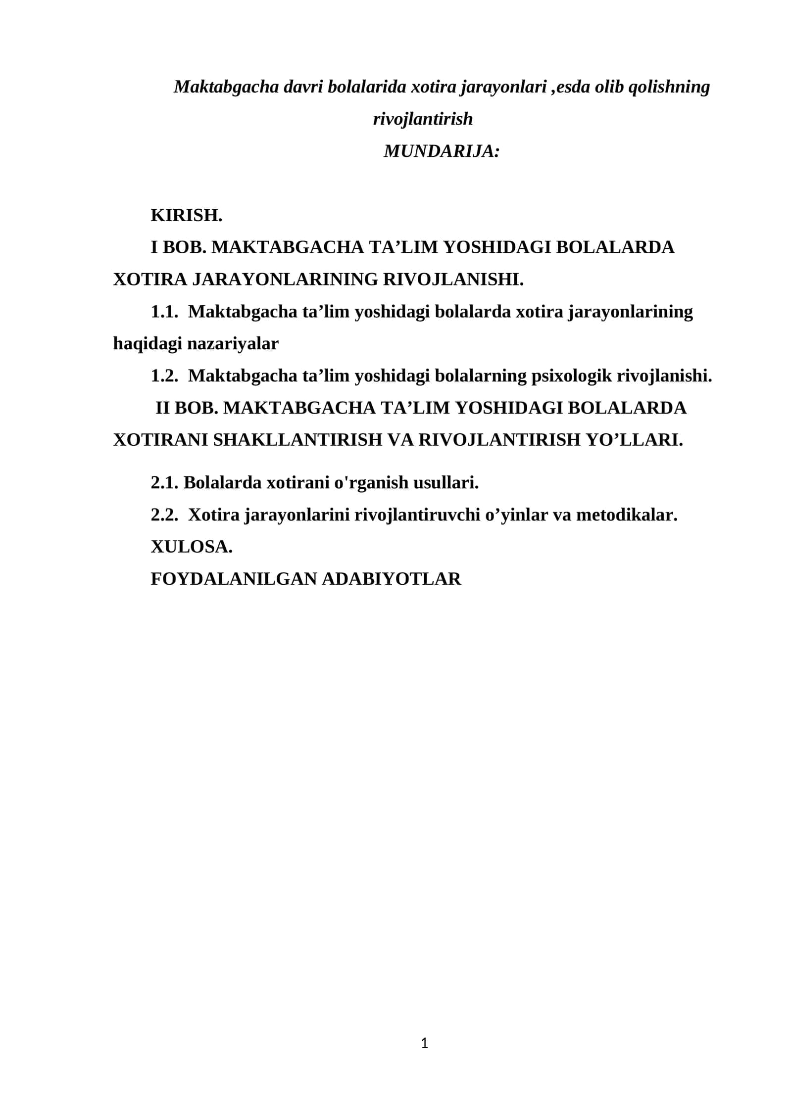 Bolalar Xotirani Rivojlantirish 1
