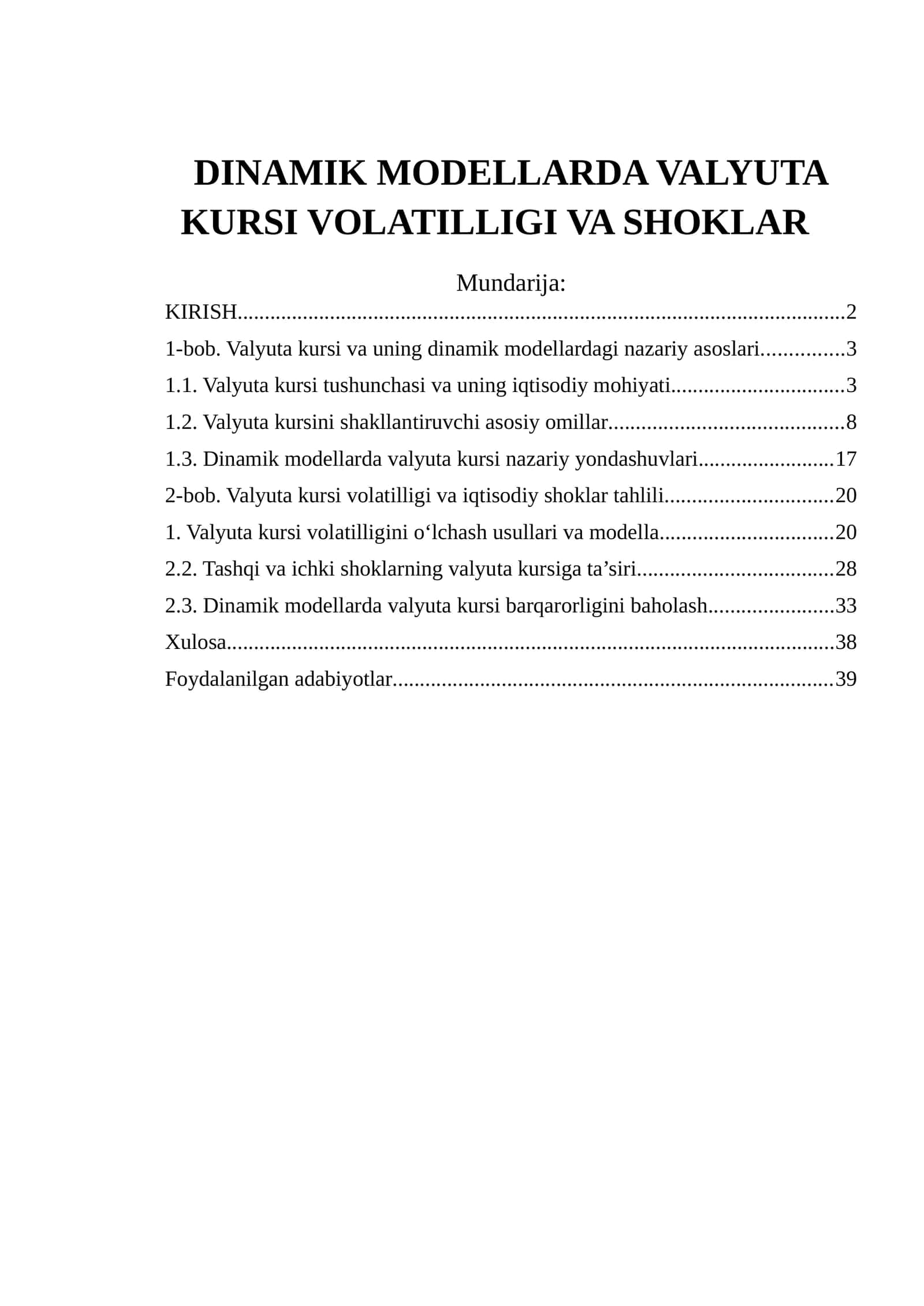 DINAMIK MODELLARDA VALYUTA KURSI VOLATILLIGI VA SHOKLAR 1