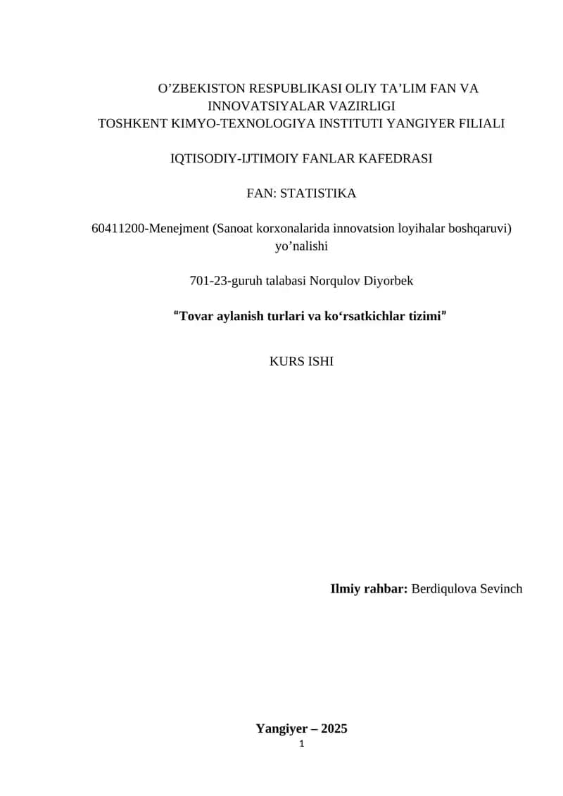 Menejment (Sanoat korxonalarida innovatsion loyihalar boshqaruvi) yo’nalishi 1