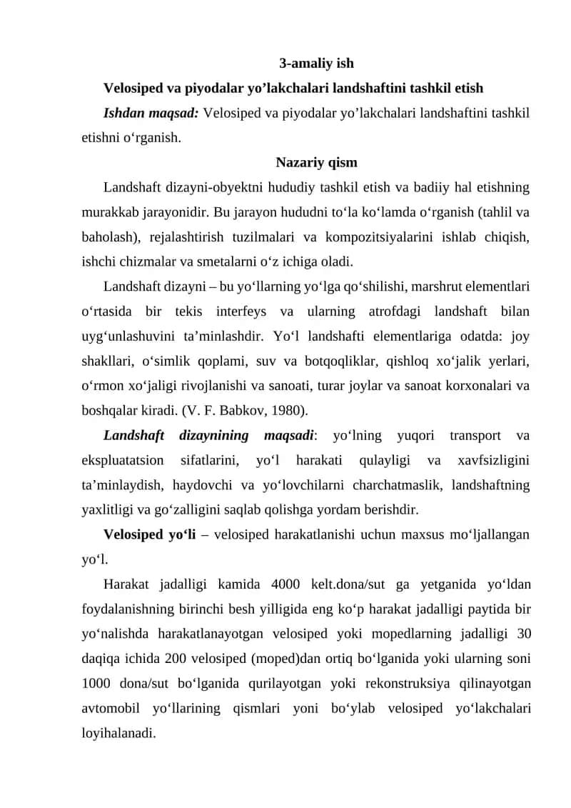 Velosiped va piyodalar yoʼlakchalari landshaftini tashkil etish 1