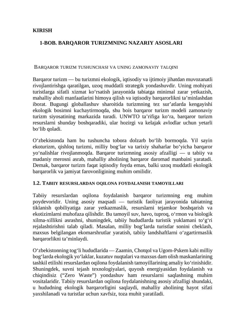 Barqaror turizmning nazariy asoslari 1