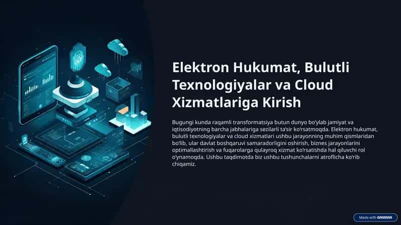 Elektron Hukumat, Bulutli Texnologiyalar va Cloud Xizmatlariga Kirish 1