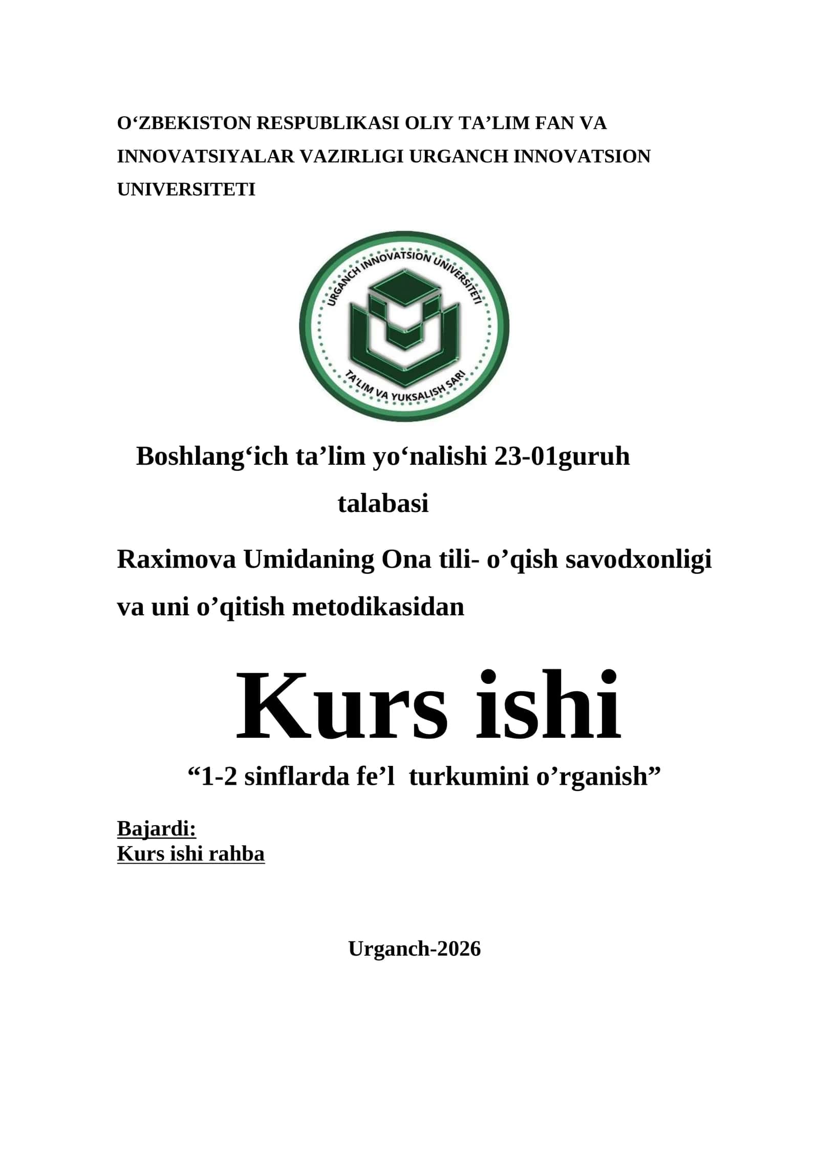 1-2 sinflarda fe’l turkumini o’rganish 1