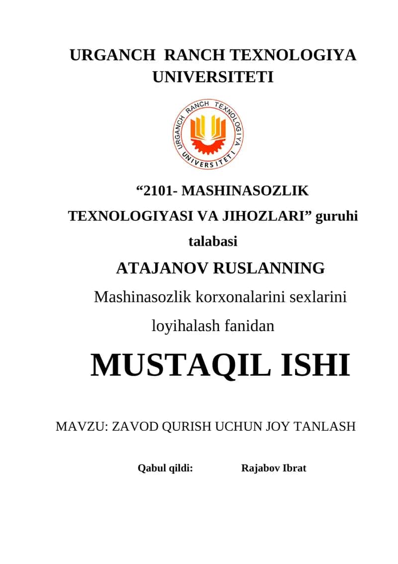 ZAVOD QURISH UCHUN JOY TANLASH 1