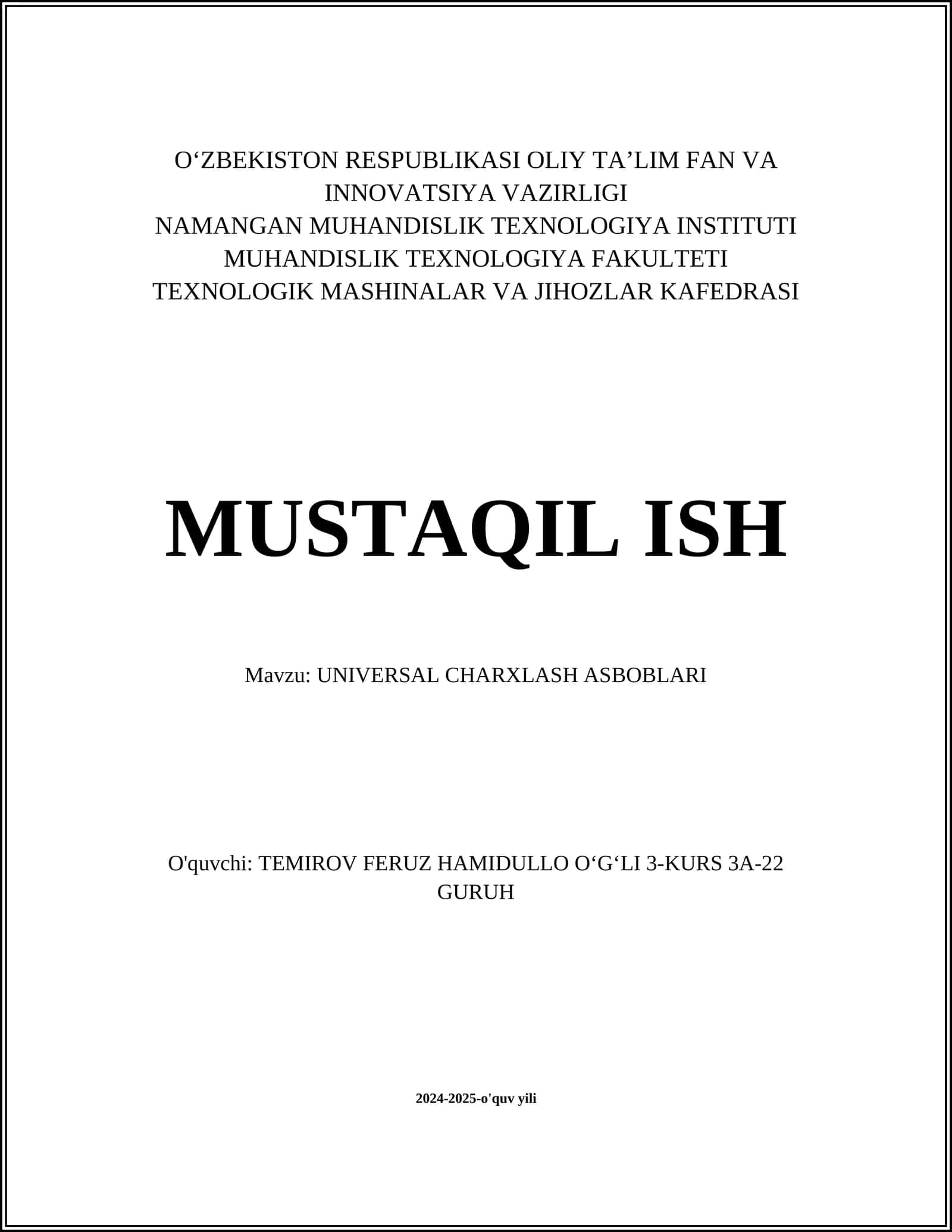 UNIVERSAL CHARXLASH ASBOBLARI 1