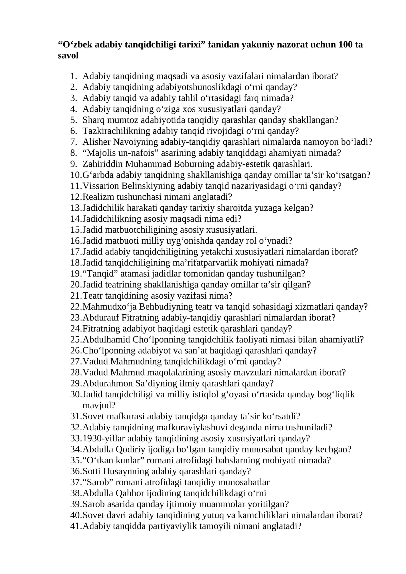 O‘zbek adabiy tanqidchiligi tarixi 1