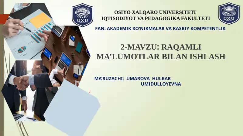 RAQAMLI MA’LUMOTLAR BILAN ISHLASH 1