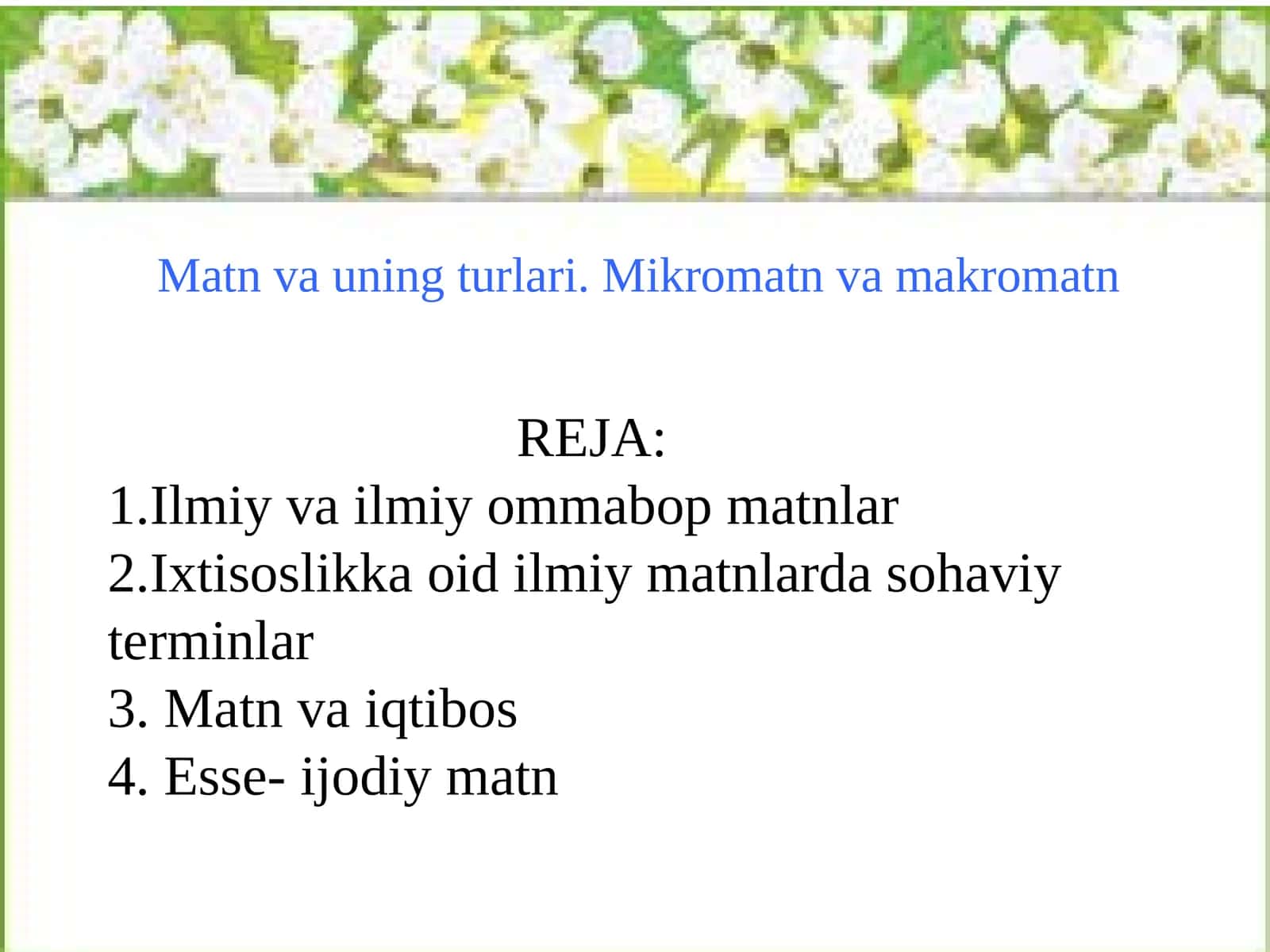 Matn va uning turlari. Mikromatn va makromatn 1