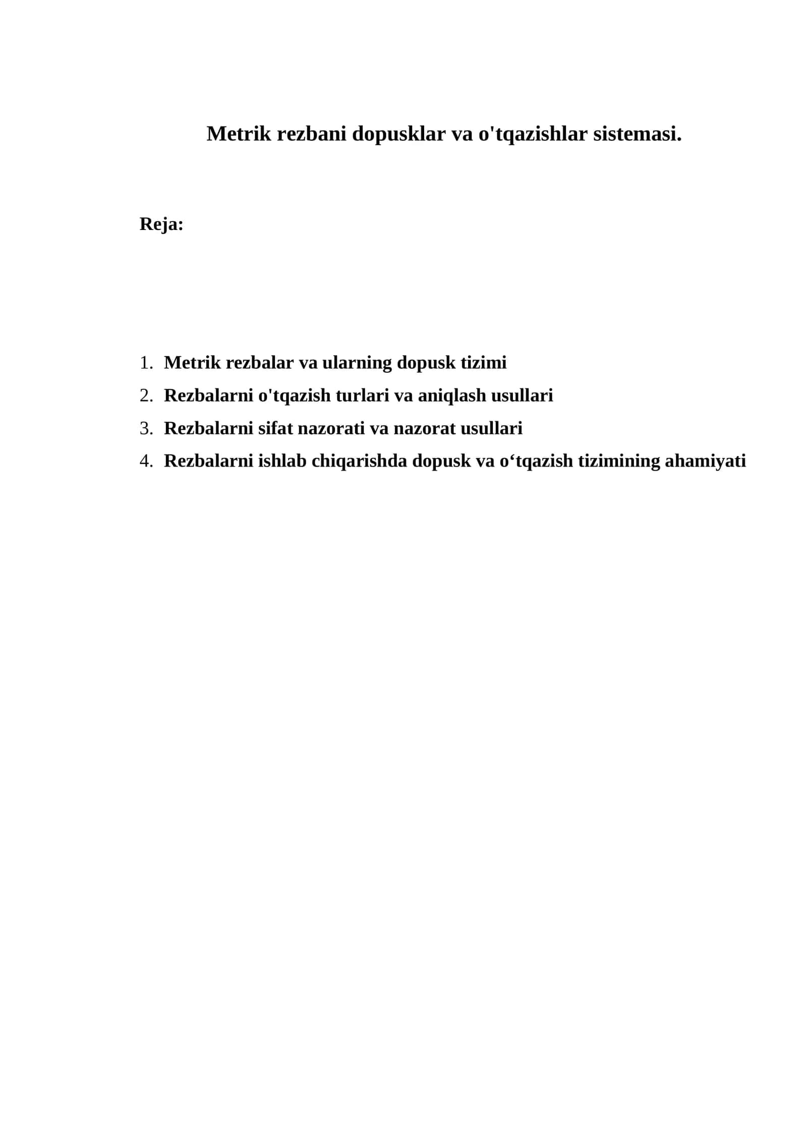 Metrik rezbani dopusklar va o'tqazishlar sistemasi. 1