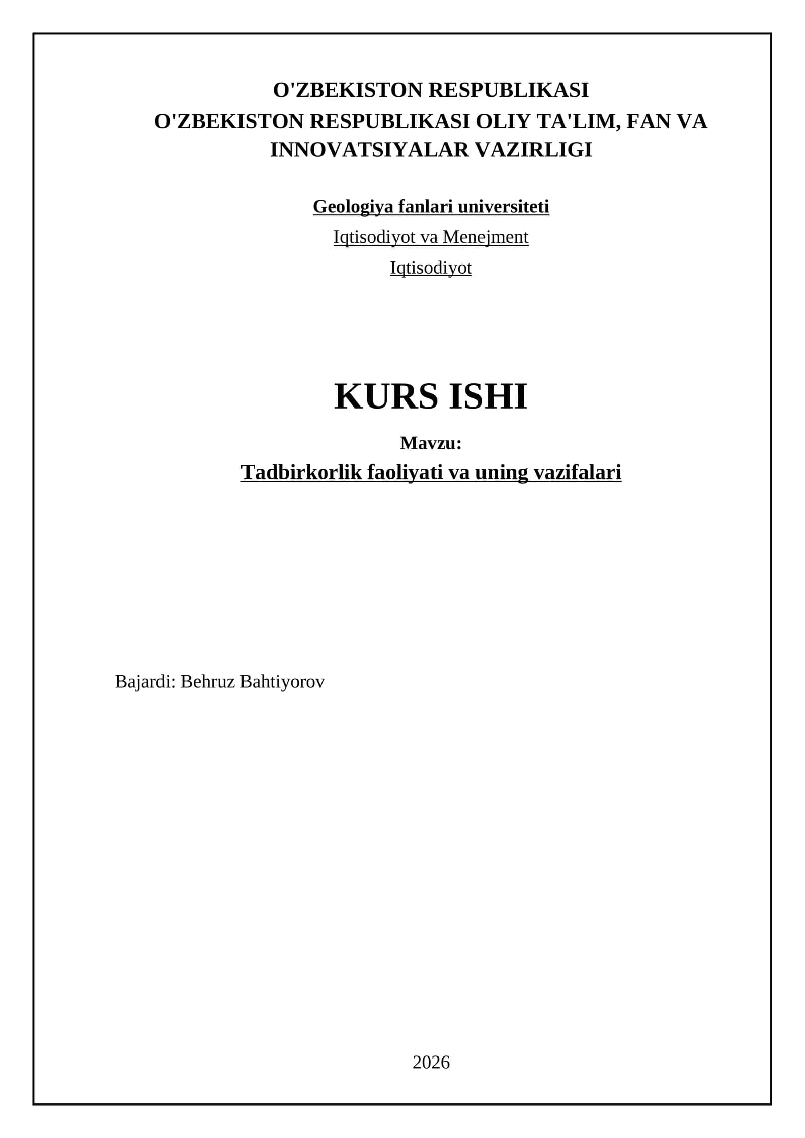 Tadbirkorlik faoliyati va uning vazifalari 1