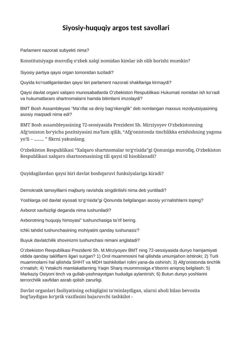 Siyosiy-huquqiy argos test savollari 1